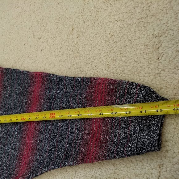 vintage 80s metallic batwing stripe sweater black red silver - Picture 5 of 6